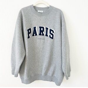 Anine Bing Tyler Paris Sweatshirt Heather Grey Size XS Oversized